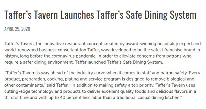 Taffers Tavern Launches Safe Dining System